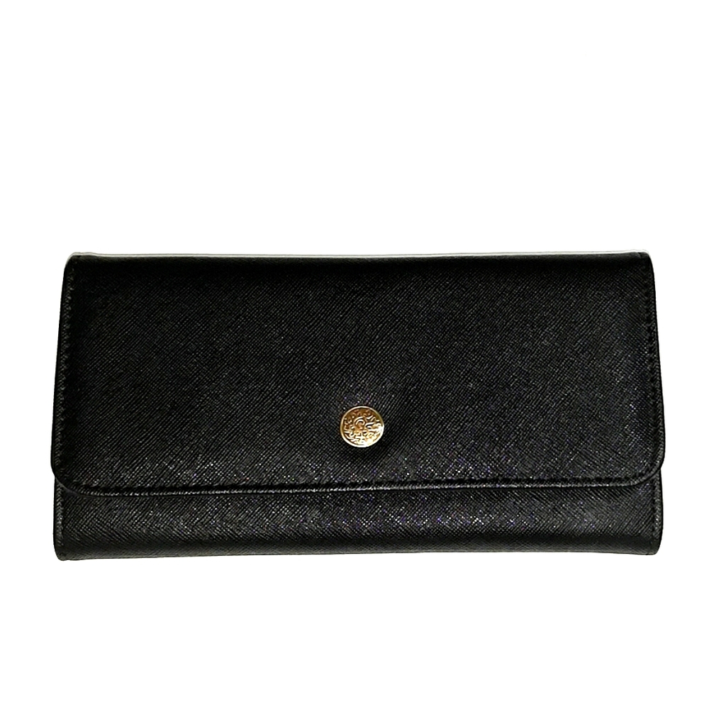 SAFE KEEPER BLACK FAUX SAFFIANO LEATHER WALLET